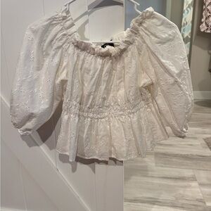 Zara White Dressy Shirt Size Medium (off the shoulder)